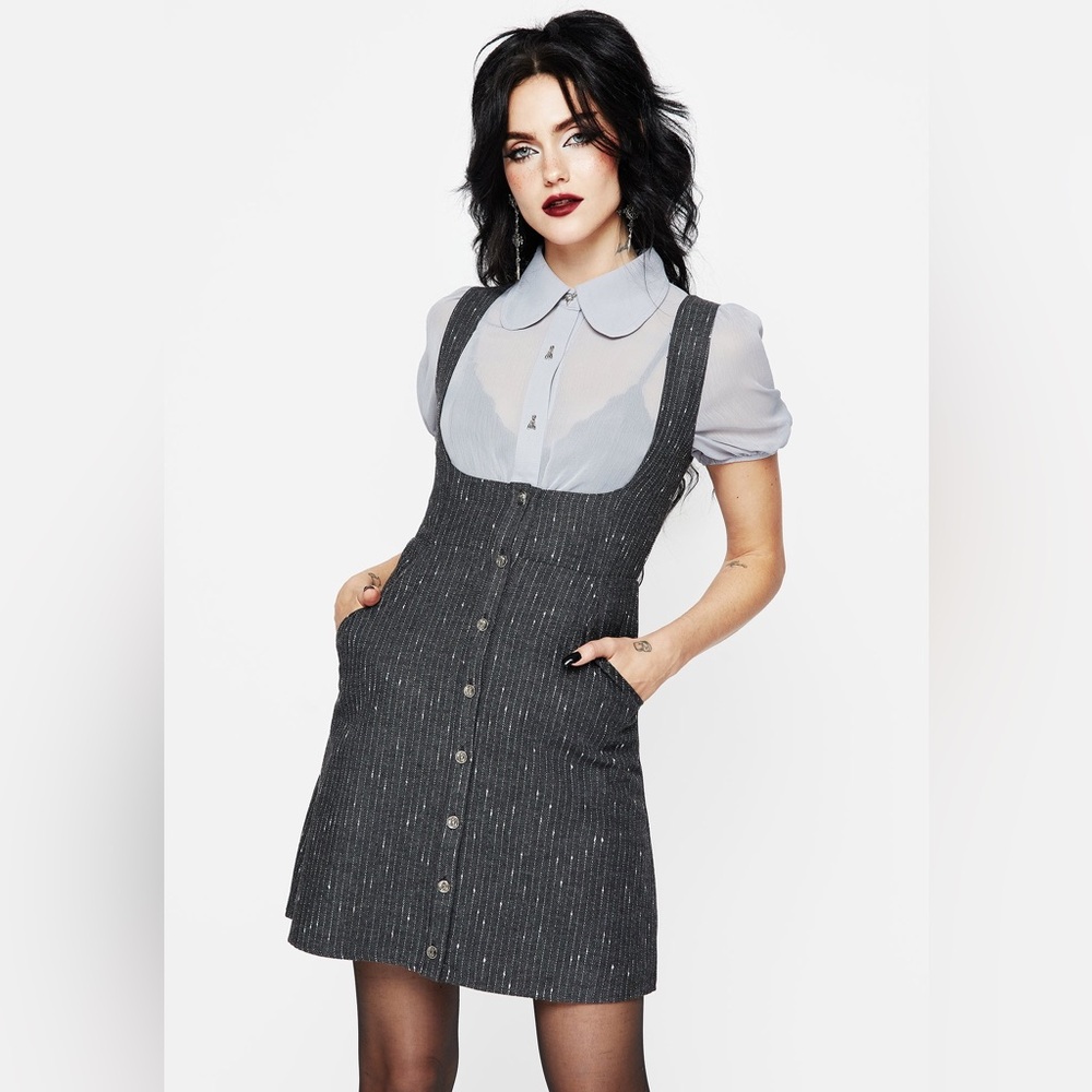 NWT Disturbia Isabella Wool Blend Button Up Mini Pinafore Dress - Picture 4 of 7
